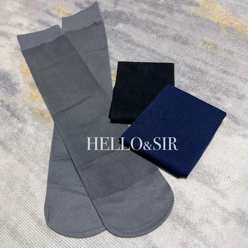 Men Sexy Business Socks for Men Sheer Socks Summer Office Stockings Breathable Thin Small Diamond Grid Pattern Man Calf Stocking
