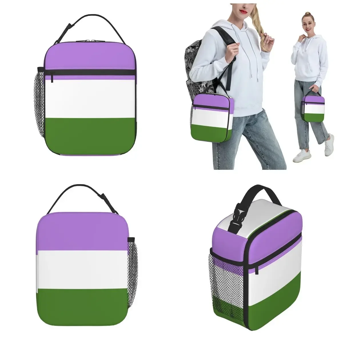 Genderqueer Pride Flag Thermal Insulated Lunch Bags Gender non-normatively Bag for Lunch Thermal Cooler Lunch Box