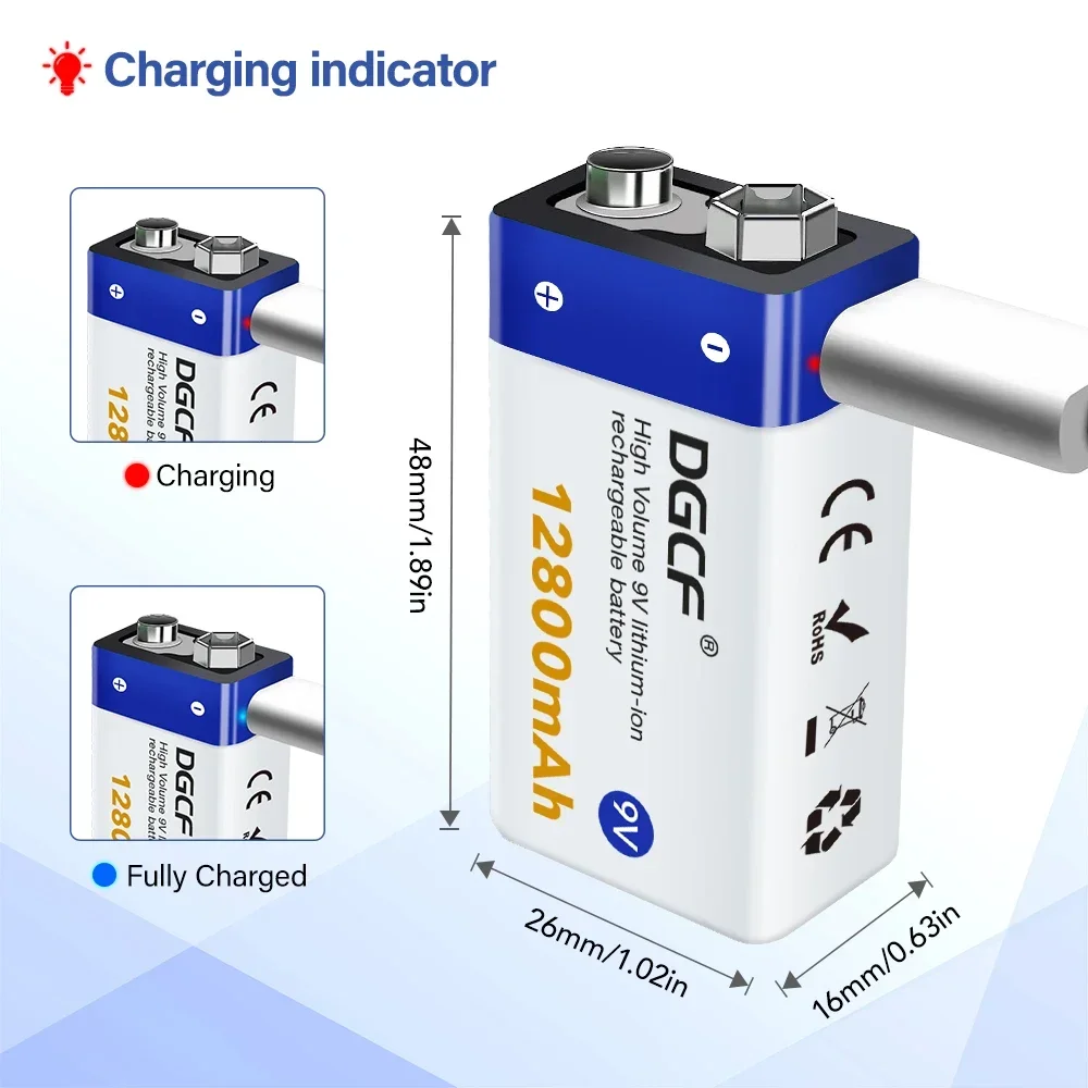 9V 12800mAh li-ion oplaadbare batterij USB 9V batterij voor multimeter microfoon speelgoed afstandsbediening KTV gebruik