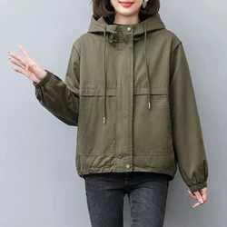 2024 New Women Trench Coat Autumn Korean Streetwear Long-Sleeved Short Hooded Windbreaker Female Outwear Coats Gabardina Mujer