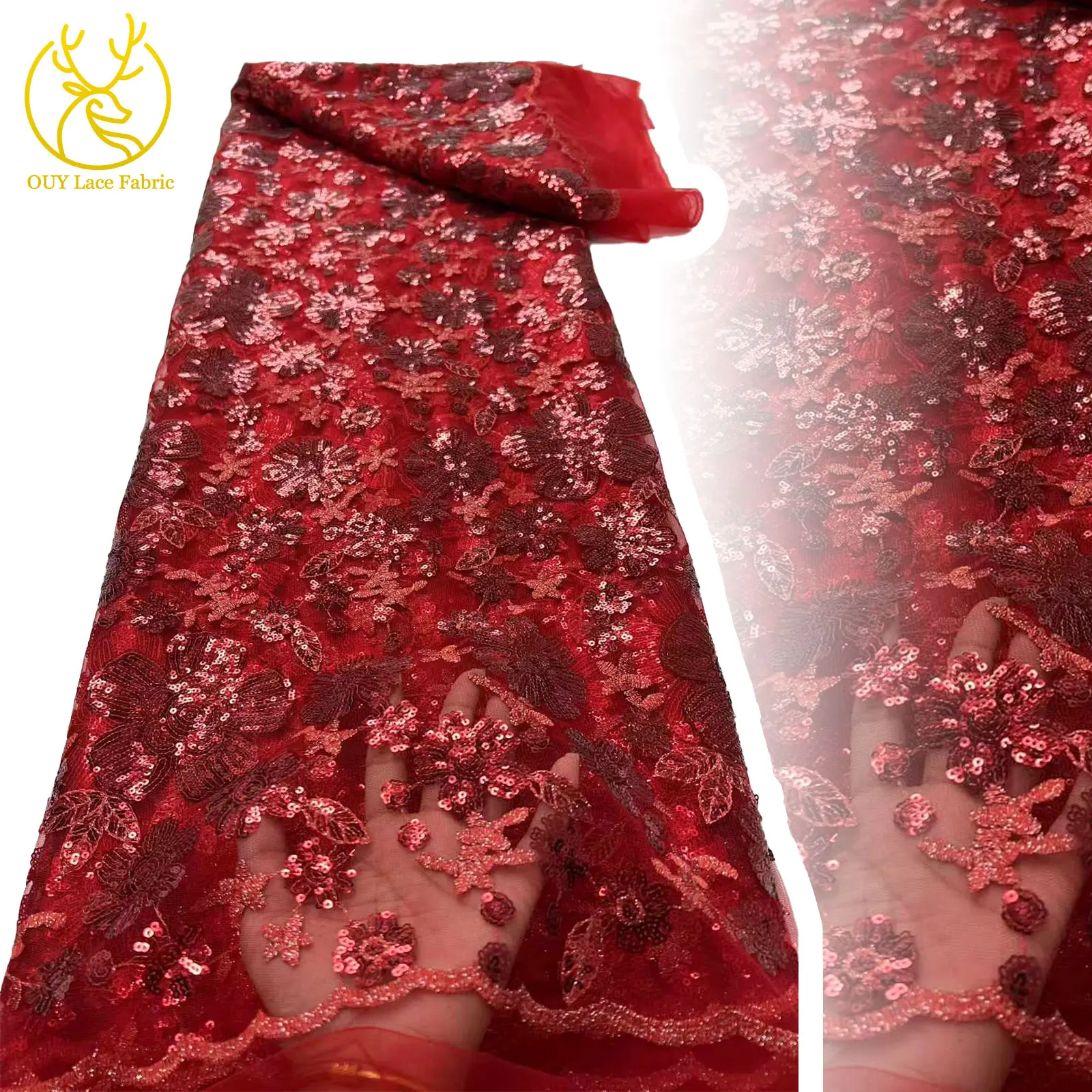 

French Mesh Groom Embroidered Lace Fabric Lace Pieces 2025 High-Quality African Sequin Lace Fabric Party Dress Sewing 5 Yards