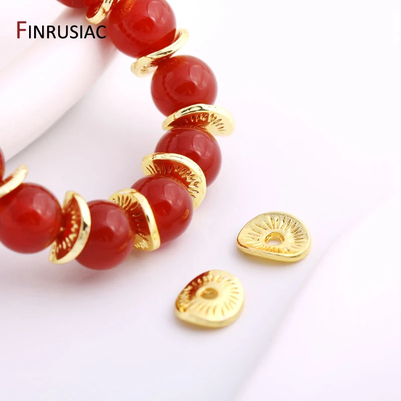 7.5mm*8.5mm Oval Flat Beads 14K Gold Plated Brass Stripe Spacer Beads For DIY High Quality Jewelry Making Accessories Wholesale