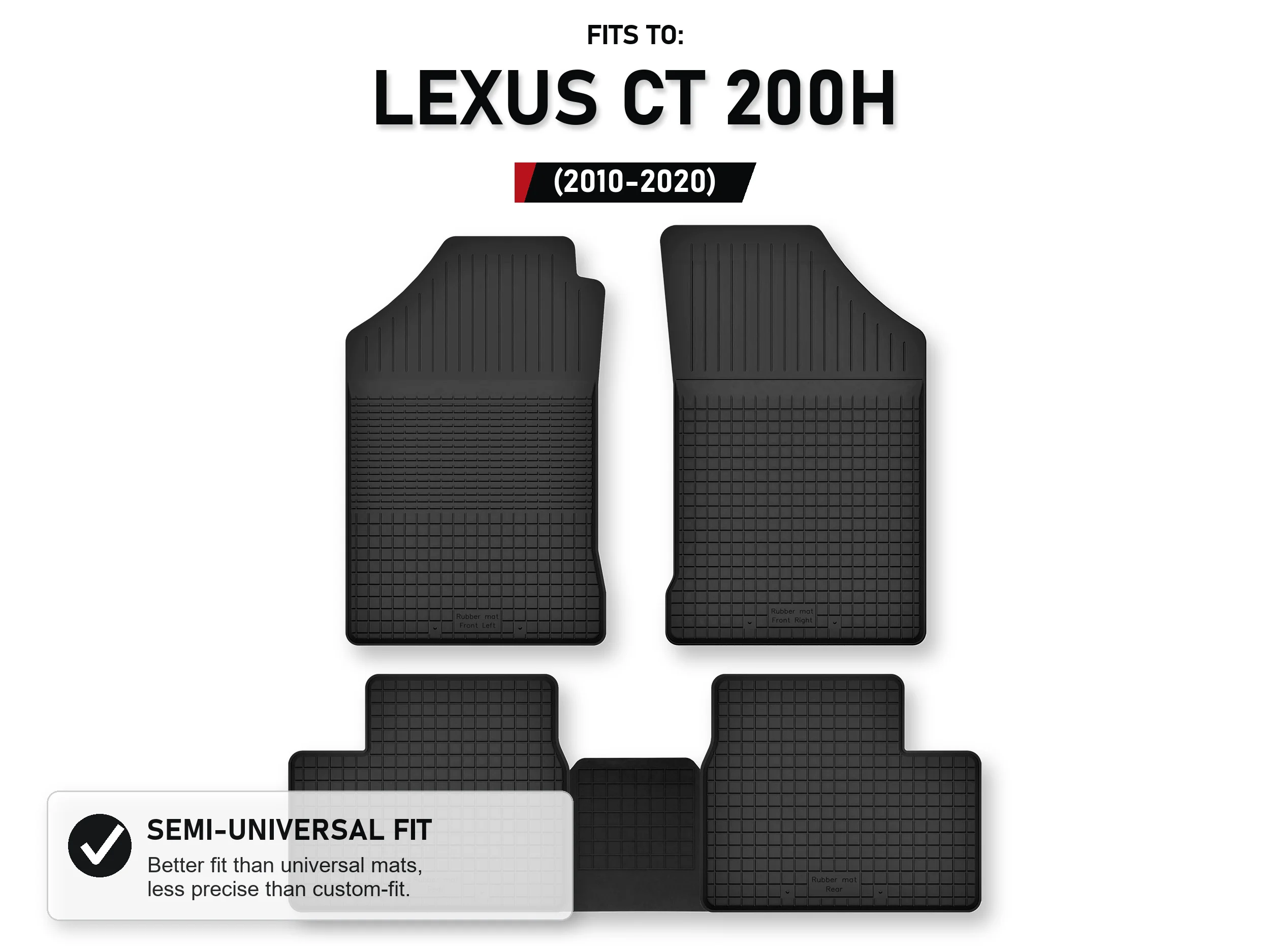 Rubberen matten, tray-type met tunnel voor: Lexus Ct 200H 2010-2020 5 stuks