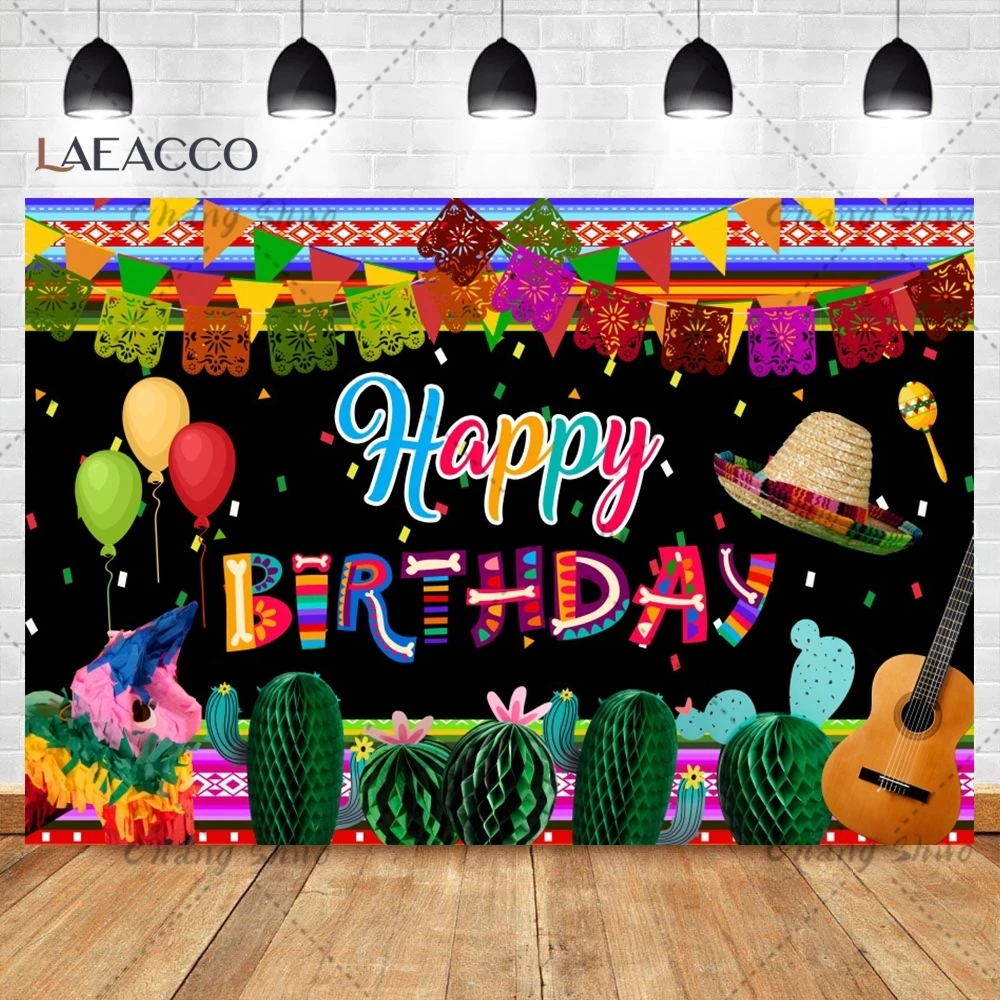 Mexican Fiesta Background With Cactus And Sombrero Decoration Cinco De Mayo Festival Birthday Banner Photography Backdrop