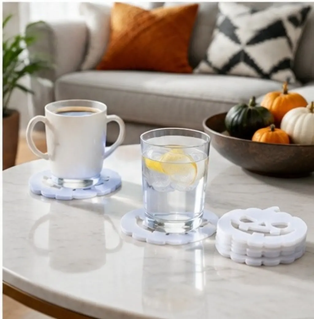 10Pcs Luminous Halloween Pumpkin Coasters Hollow Design Heat Insulation Non-Slip Cup Mats for Home Coffee Shop Party Table Decor