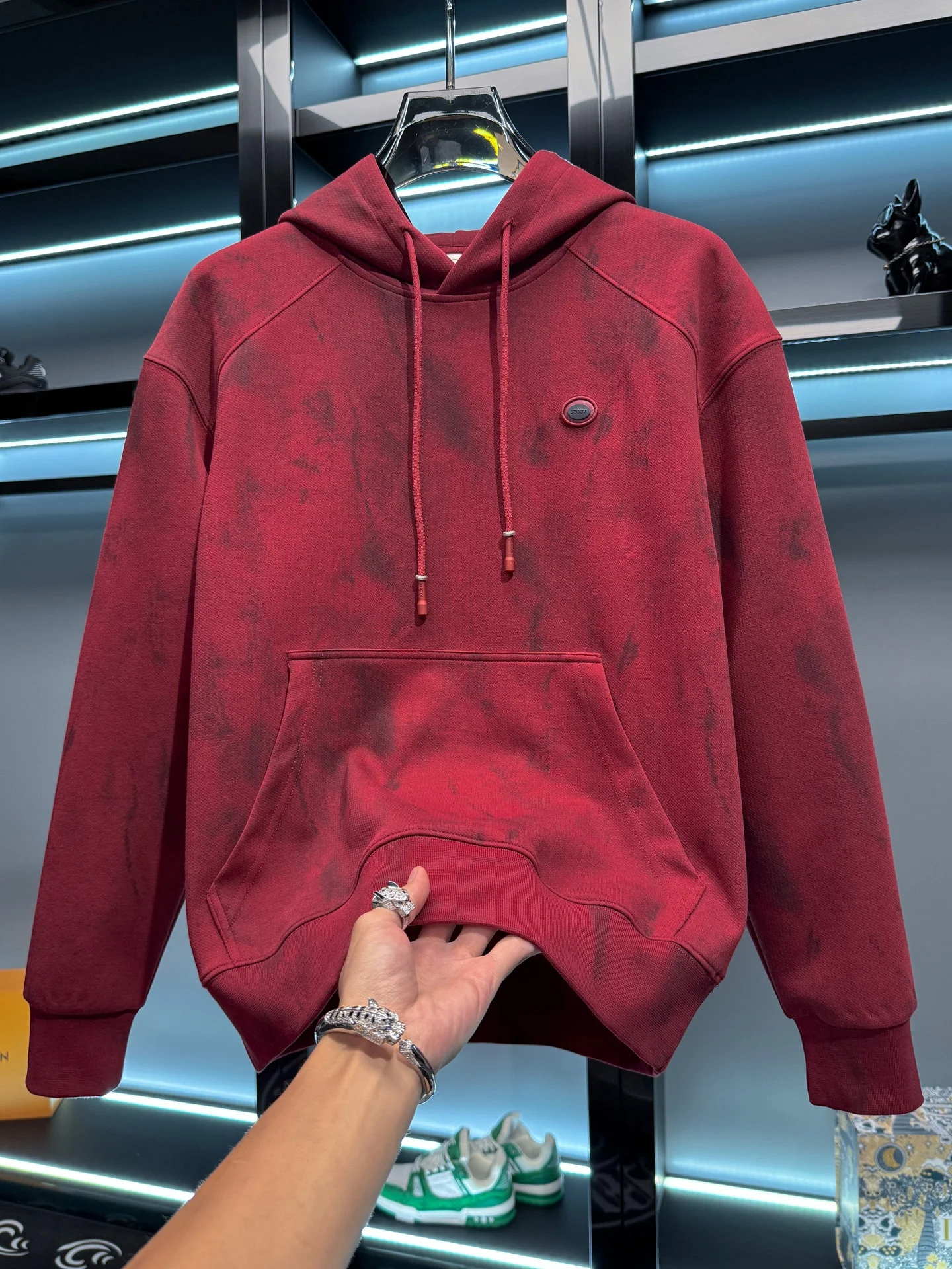 

Мужская американская толстовка премиум-класса с эффектом тай-дай, длинный рукав, свободный крой, осенняя, модная, брендовая, повседневная, из смесового хлопка и полиэстера