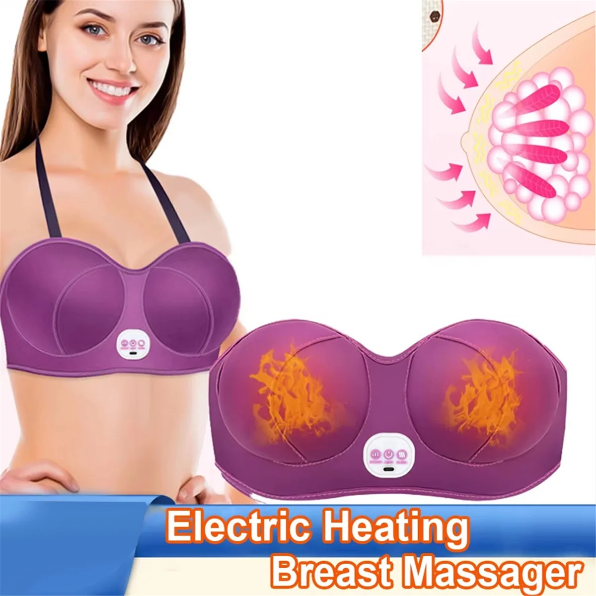 

BOFOF Breast Enlarging Massager Vibration Hot Compress Rechargeable Electric Breast Augmentation Massage Bra Unclogs Meridians