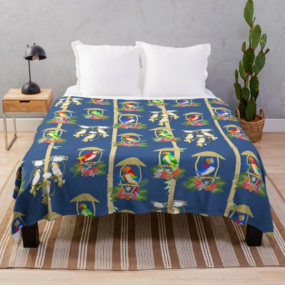 

Tiki Room Birds in Blue Throw Blanket Beautifuls Soft Plaid blankets and throws bed plaid Blankets