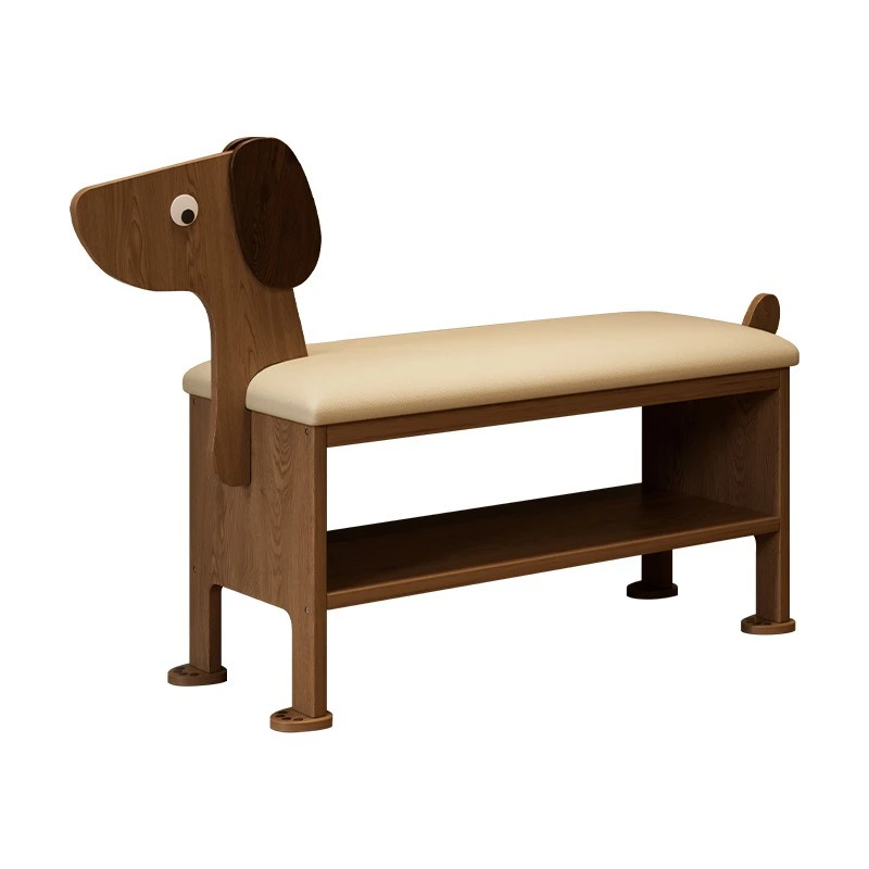 Creative, solid wood puppy shoe changing stool, sitting shoe cabinet, household, door bench, bedside stool, cute animal stool