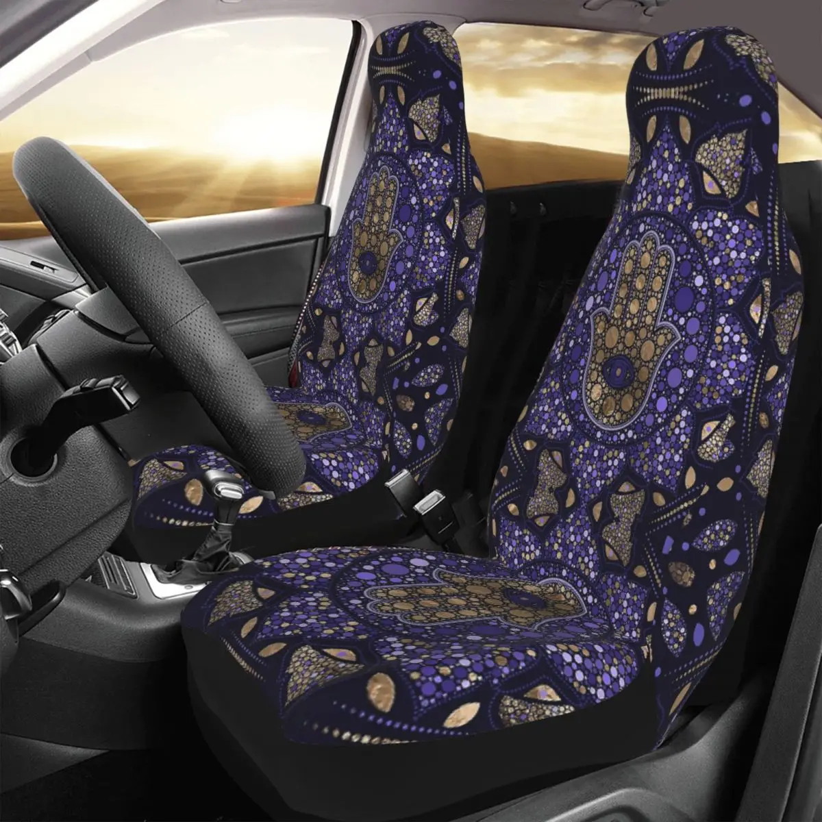 Hamsa Hand Hand Of Fatima Universal Car Seat Cover Four Seasons Women Muslim Mandala Car Seats Covers Fiber Hunting