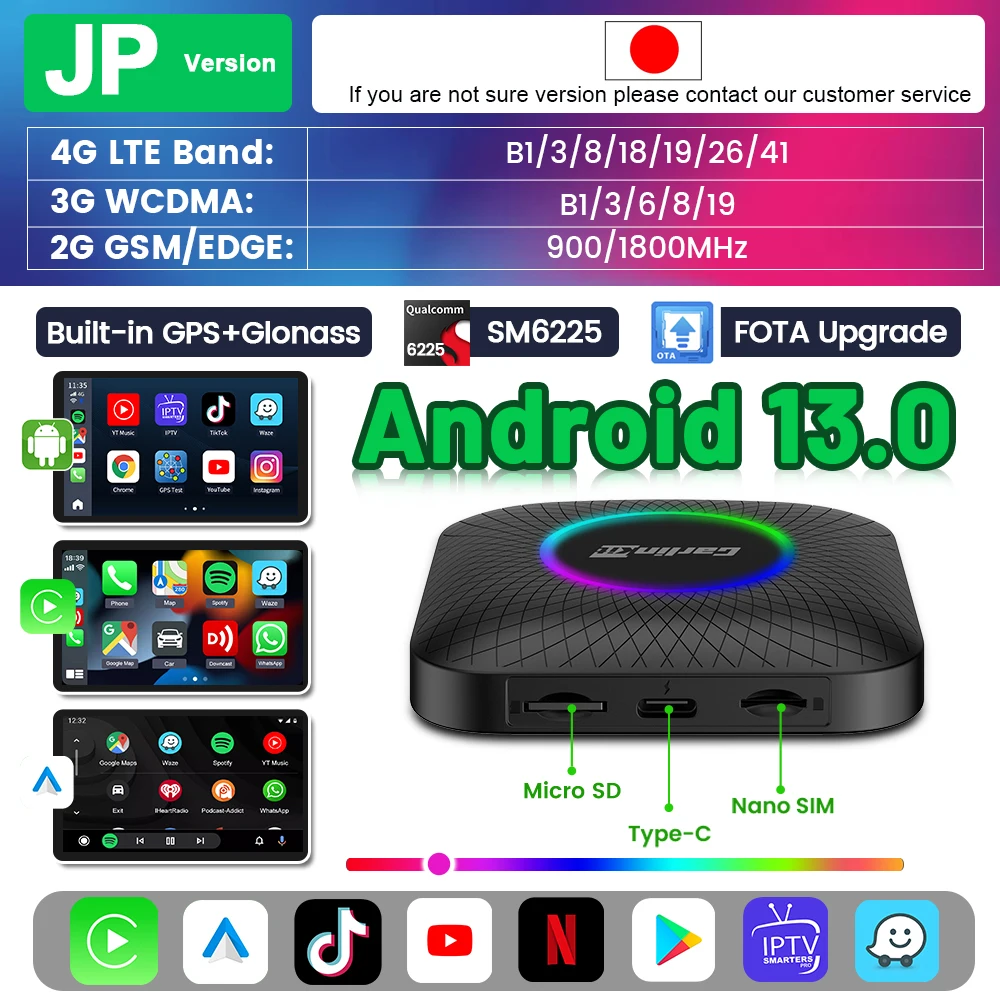 Carlinkit 128G Android 13 Ai Box Draadloze Carplay Android Auto Adapter Qualcomm 6225 8-Core Auto Connect Ondersteuning Youtube Netflix