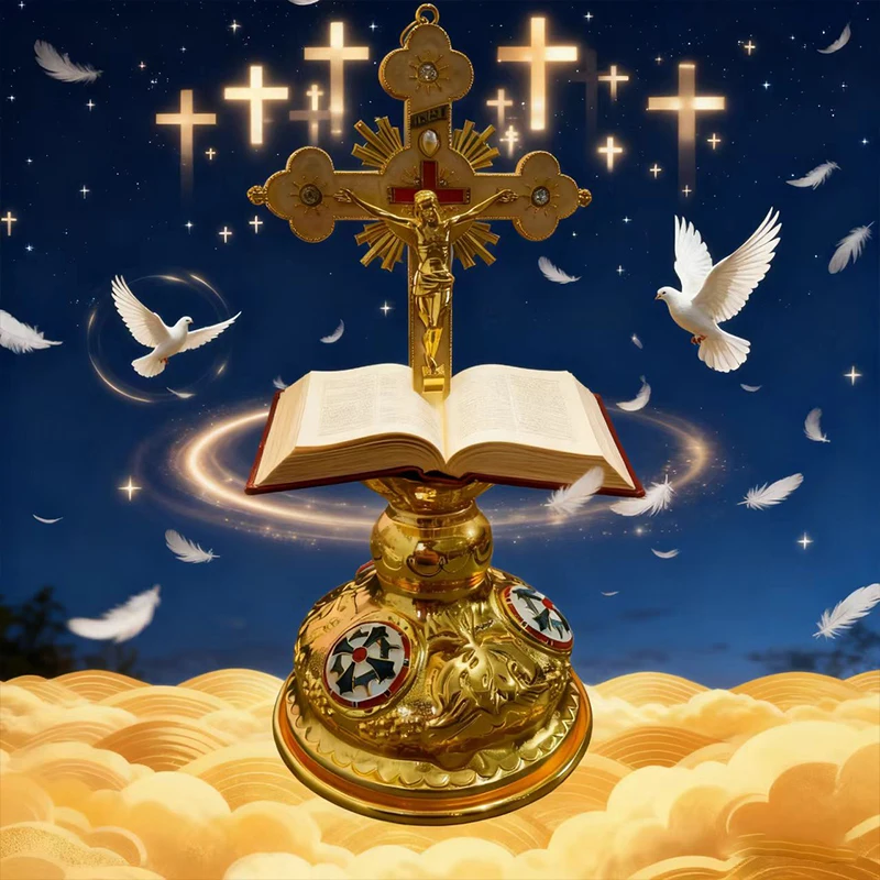 Neues 2026 Orthodoxes Kreuz Kirchenbedarf Mess-Handkerzenhalter mit Hochwertigem Sockel Handgefertigt mit Exquisiter Geschenkbox – Detail 2