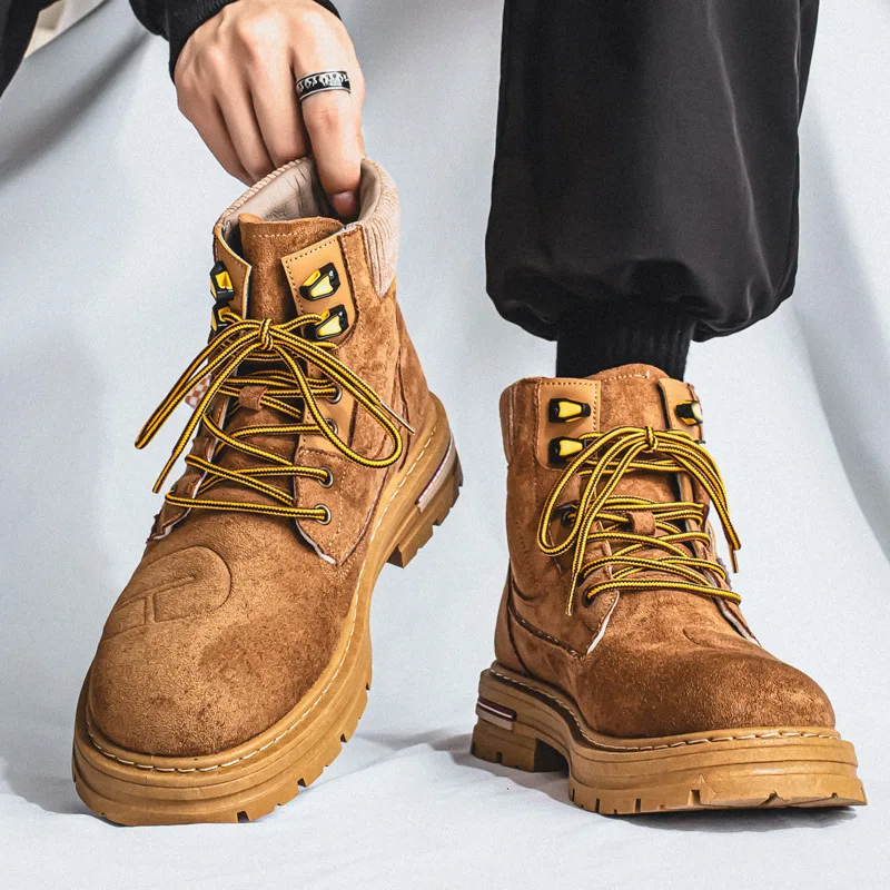 الرجعية الأمريكية عمال عالية أعلى أحذية الكاحل الخريف الشتاء الشباب في الهواء الطلق الجلود الرياضة أحذية تسلق الجبال #5
