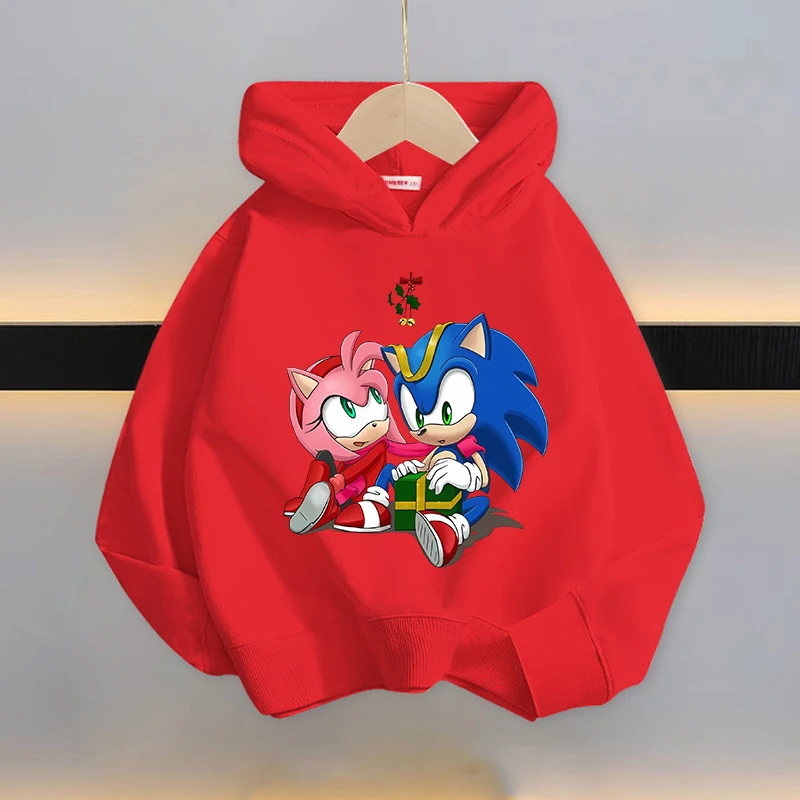 

Sonics Children Hoodie Winter Outdoor Windproof Cold Proof Warm Jacket Cute Cartoon Anime Printed Comfortable Top Christmas Gift