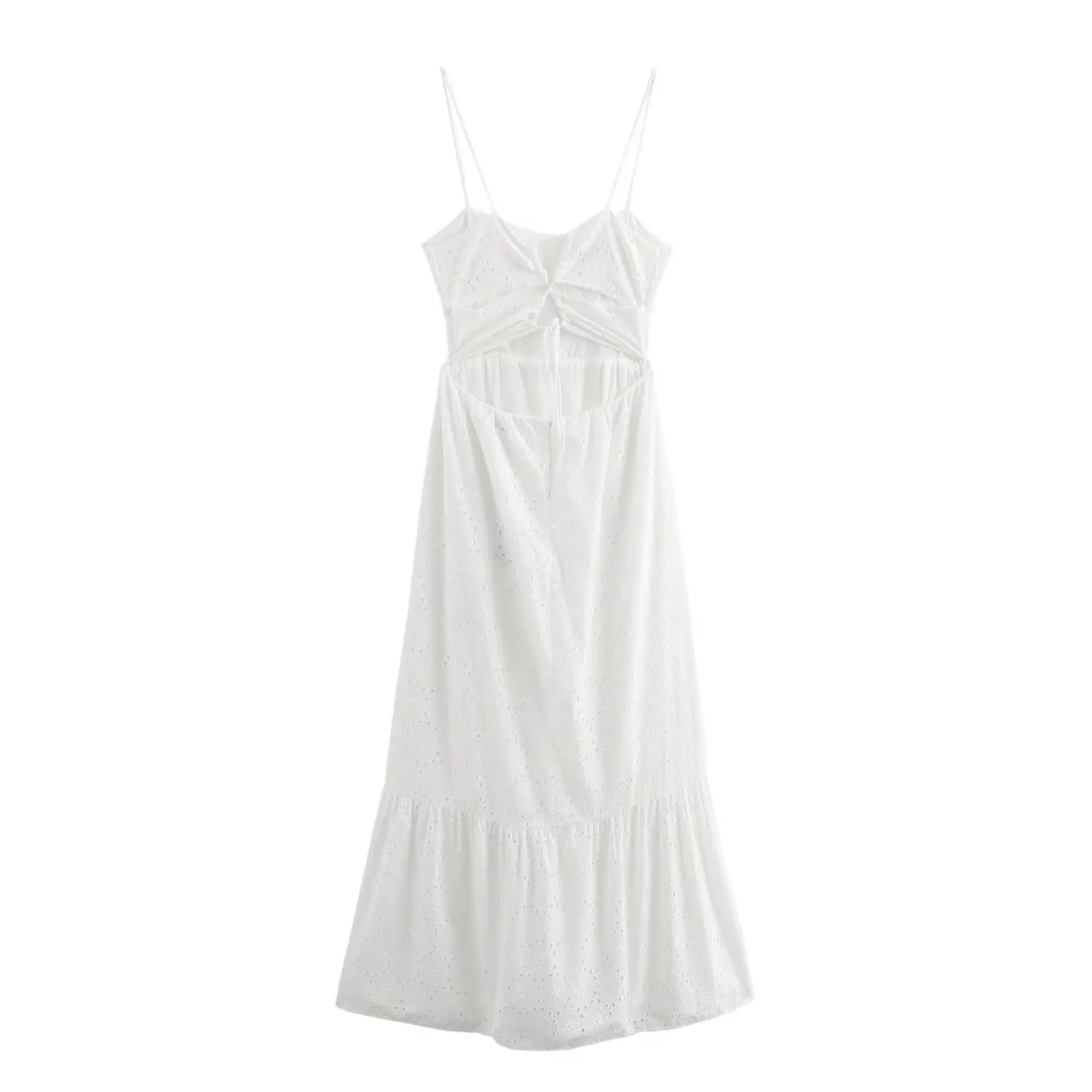 Women\'s Sexy Camisole Dress Hollowed Out Embroidery Open Back Lace Up Design Fashionable and Sexy Temperament Slimming New