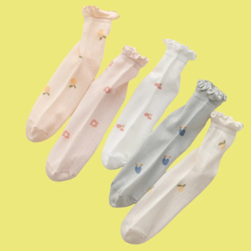 2/5 Pairs Summer Thin Mesh Lace Maternity Socks Spring And Autumn Long Tube Women\'s Socks Loose Confinement Socks