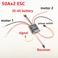 3-6S 50Ax2 Bidirectional Brushed ESC Dual-way Electronic Regulator 11V-25V Parts DIY for 540/550/775 Motor RC Tank/Speed Boat