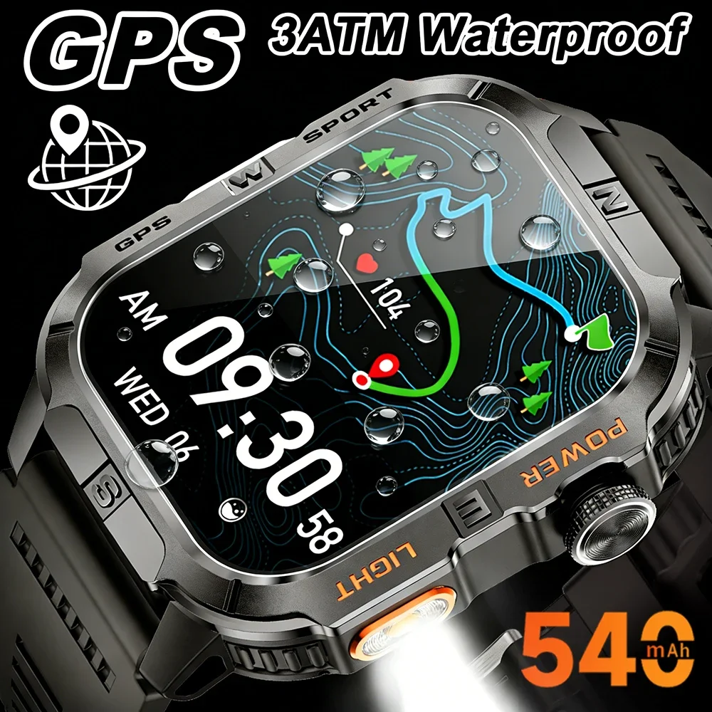 

2026 New Military GPS Smart Watch For Men 540Mah Battery Fitness Tracker 3ATM Waterproof Tactics Sport Flashlight Call Bracelet
