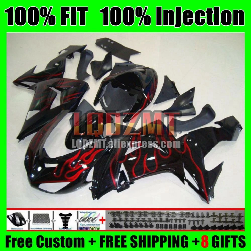 Body For KAWASAKI NINJA ZX 1000 CC Red flames ZX10R 06 07 59No.9 ZX 10 R ZX1000CC 1000CC ZX 10R ZX-10R 2006 2007 OEM Fairing