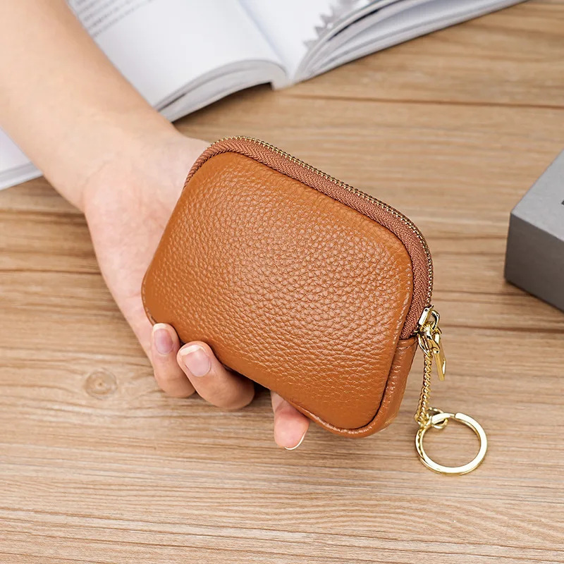 

PU Leather Coin Purse with Metal Zipper - Slim Wallet Keychain Holder for Keys/Lipstick/Coins (Elegant Small Pocket Organizer)