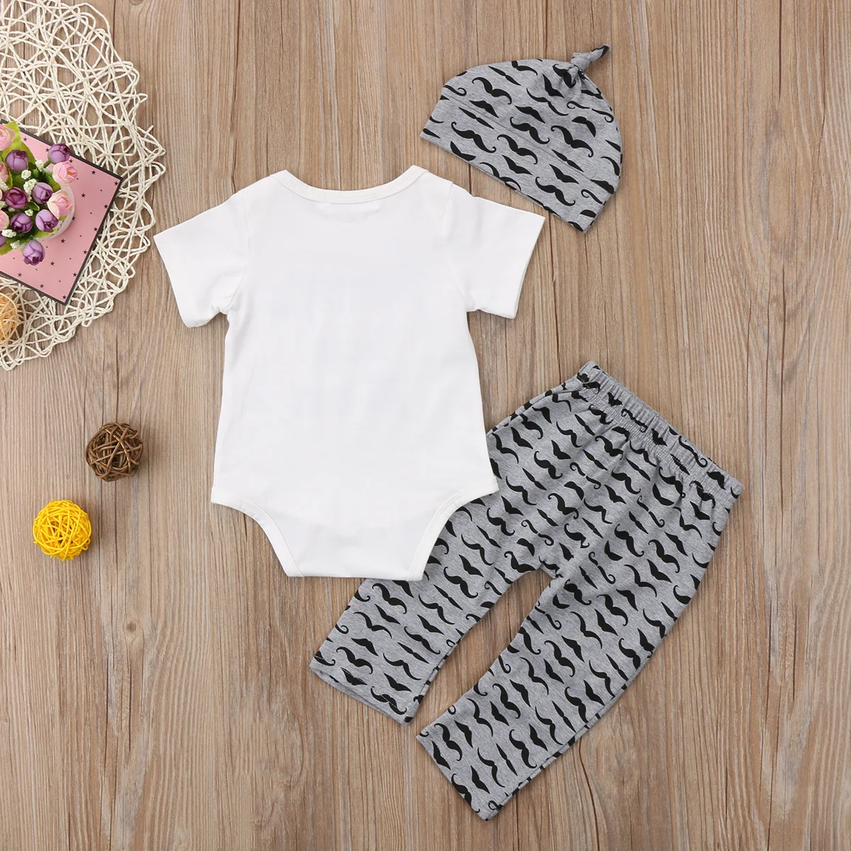 Ropa bonita para recién nacido, mono con estampado de bigote para mamá, Tops, pantalones largos y sombrero, conjunto de 3 piezas de 0 a 18 meses