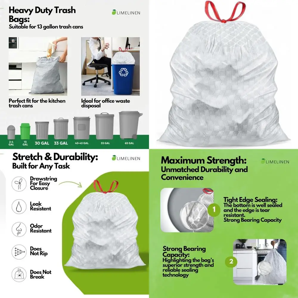 

Мешки для мусора особо прочные, 13 галлонов, 600 штук, устойчивые к протечкам и запаху, гибкие, без запаха, белые