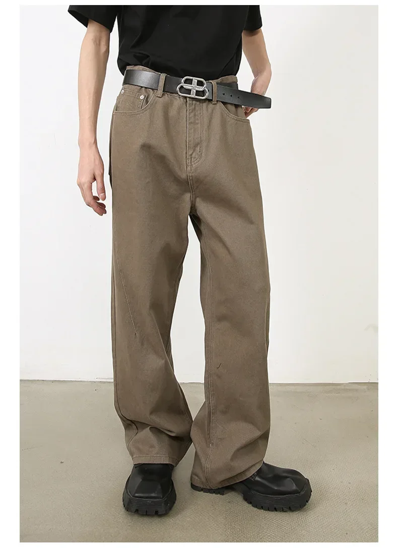 กางเกงยีนส์ผู้ชาย DENIM กางเกงความยาวกางเกงสบายๆหลวมตรงกางเกงเรียบง่ายเอวสูง Splice ฤดูใบไม้ร่วงฤดูหนาว Jean