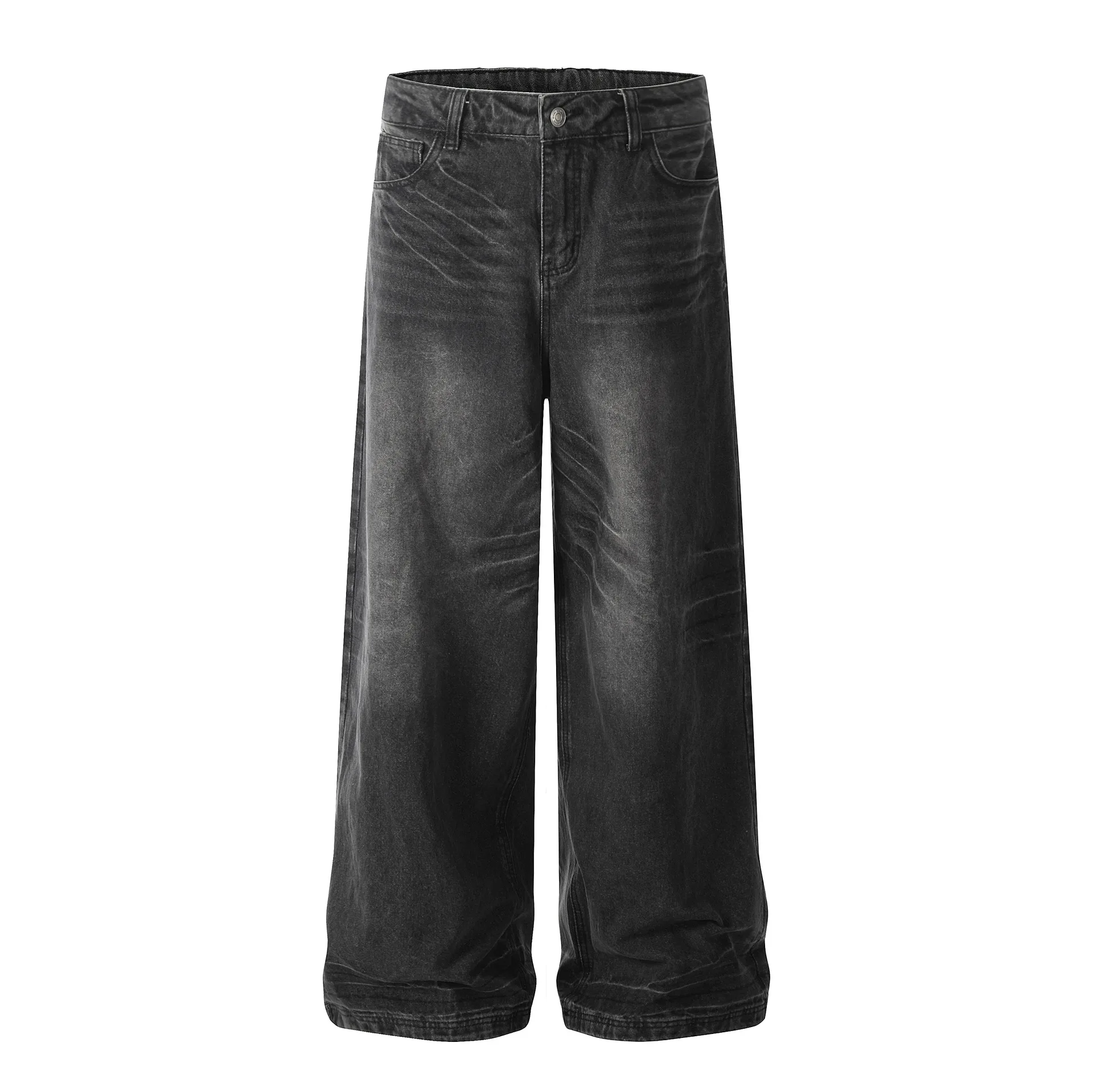 OR FL Women's American Retro Aging Cat Whiskers Wash and Age Staraight Jeans Trendy Brand Baggy Wide Leg Big News Pants Y2k