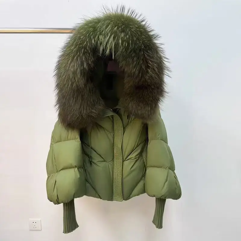 2026 Foreign Trade New Raccoon Duck Down Collar Hooded Down Jacket Winter Thickened Warm Loose Coat Temperament Commuting Tops