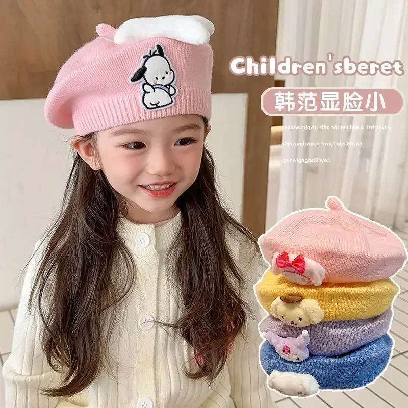 

Kawaii Sanrio Pochacco Anime Lovely Doll Fashion Hat Cute Kuromi Cartoon PomPomPurin Knit Warm Cap Lovely Gifts for Kids