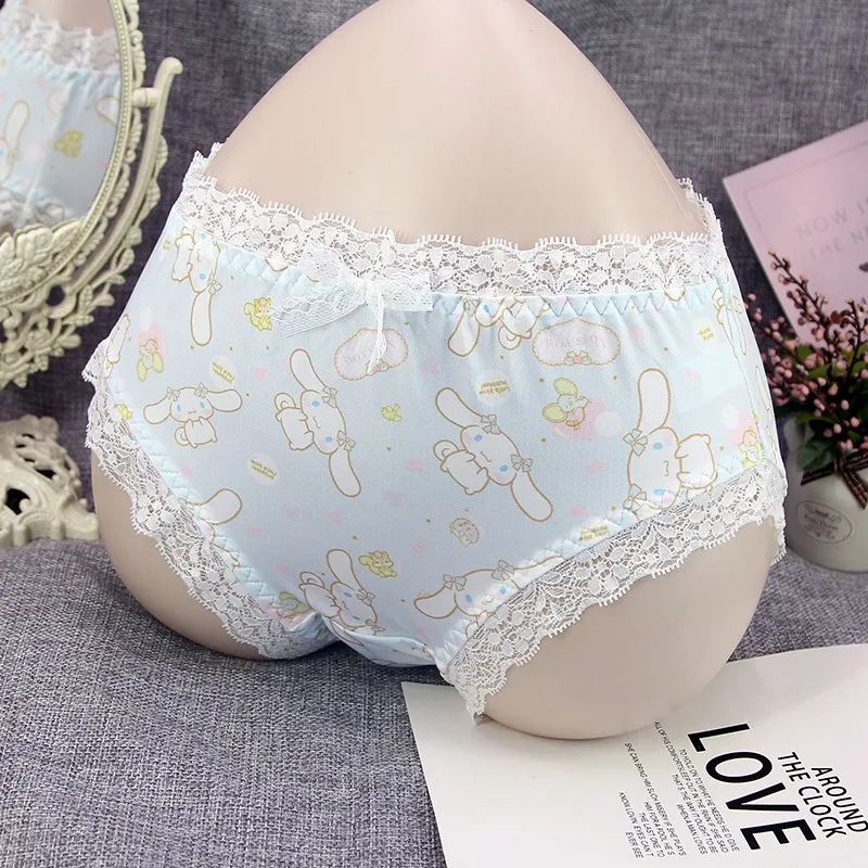 My Melody Cinnamoroll Women\'s Underwomen Lace Panties Ice Silk Mid-waist Briefs Ribbon Bow Kawaii Cute Sexy Fashion Lingerie