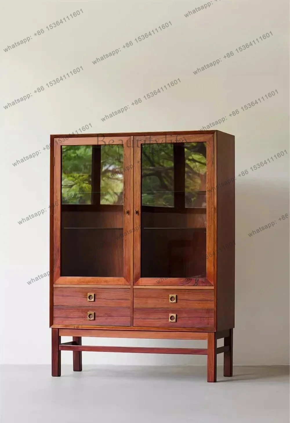

Nordic Designer Cherry Wood Display Cabinet Medium Antique Storage Locker Tableware Cabinet Myanmar Teak