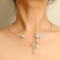 Fashionable and innovative rhinestone butterfly open neckline women's necklace crystal tassel neckline necklace wedding jewelry