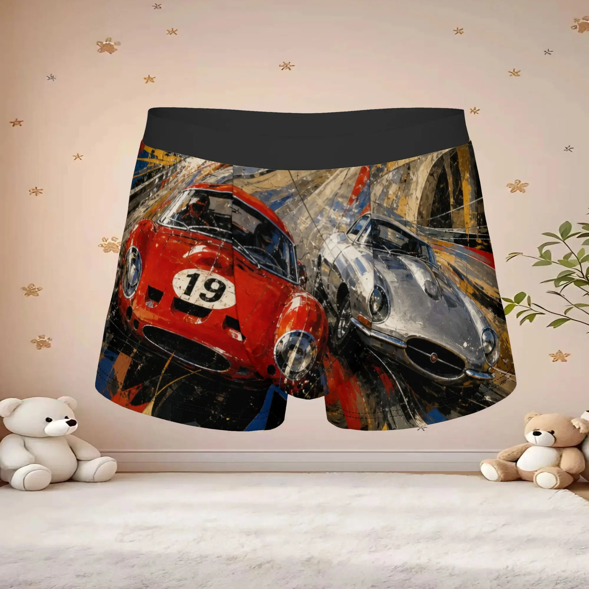 1pc Retro Vintage Race Car Crash Speed Pattern Underpants Humor Panties Male Underwear Comfortable Shorts Boxer Briefs