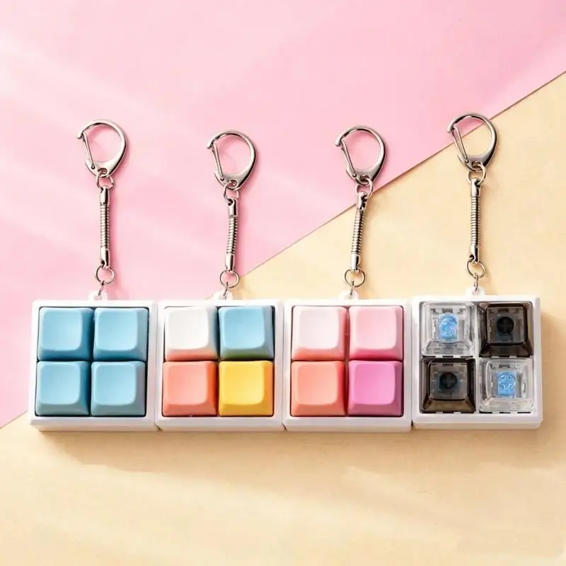 Mini 4 Keys Mechanical Keyboard Fidget Keychain Waterproof Material Satisfying Click Sound for Outdoor Daily Use