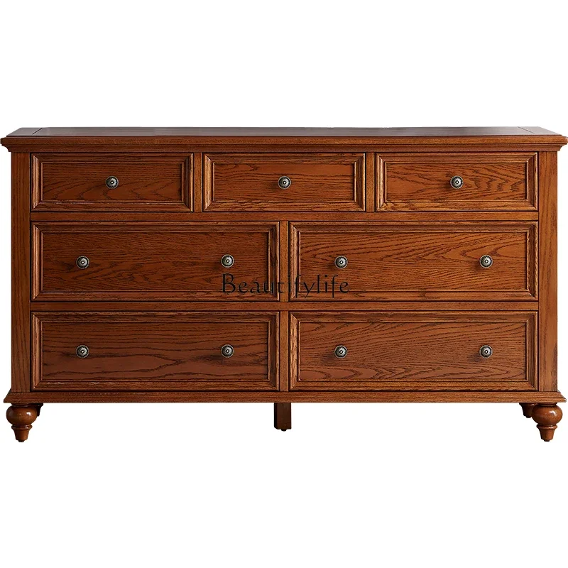 

X4 American solid wood 7 chest cabinets retro bedroom bedside 5 chest cabinet storage with drawers
