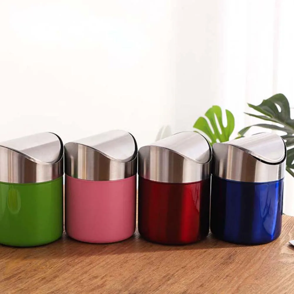 

Convenient Trash Can Stainless Steel Garbage Small Desktop Dustbin Waste Container
