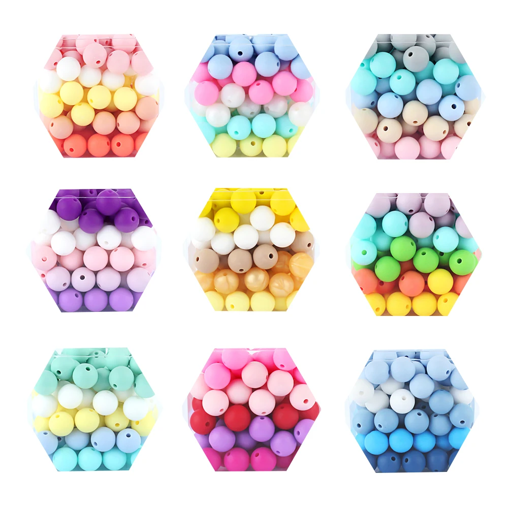 12mm 100pcs Baby Silicone Beads Round Teether Beads Nursing Necklace Pacifier Chain Clip Toys Oral Care BPA Free Food Grade