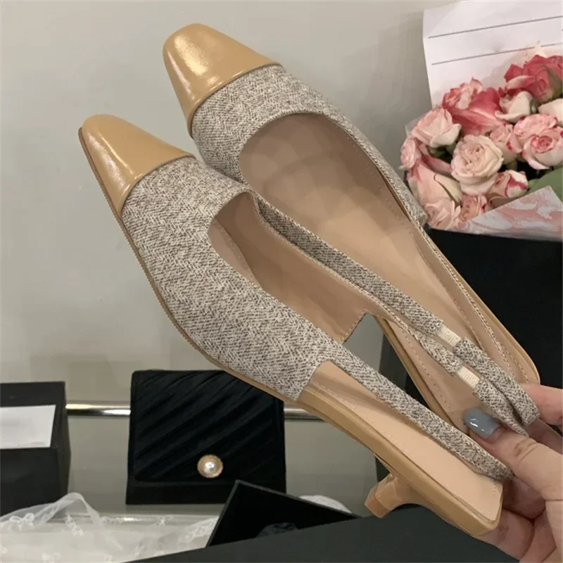 

Aneikeh Elegant Square head Sexy Slingback Sandals Women Pumps Cozy PU Leather Low High Heels Party Dress Shoes Zapatos Mujer