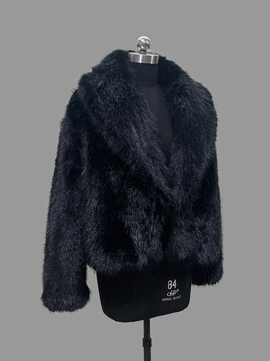Nerazzurri Autumn Winter White Short Thick Warm Hariy Faux Fur Coat Women Shawl Collar Loose High Quality Luxury Fluffy Jacket