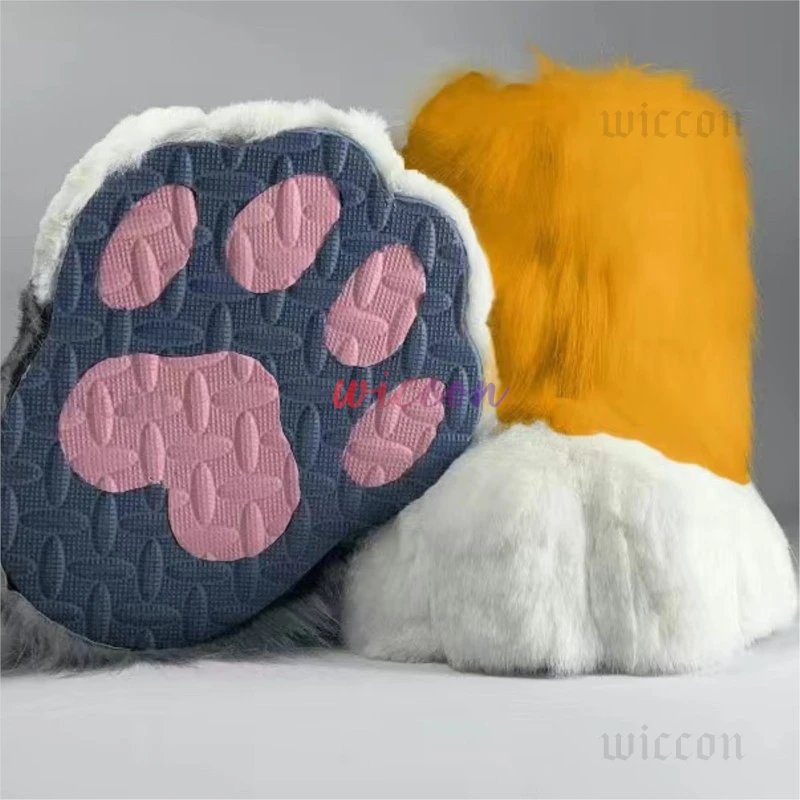 Fursuit-zapatos de patas para Cosplay, accesorios peludos, botas de gato conejito, Manga esponjosa, Animal, fiesta, disfraz Unisex usable