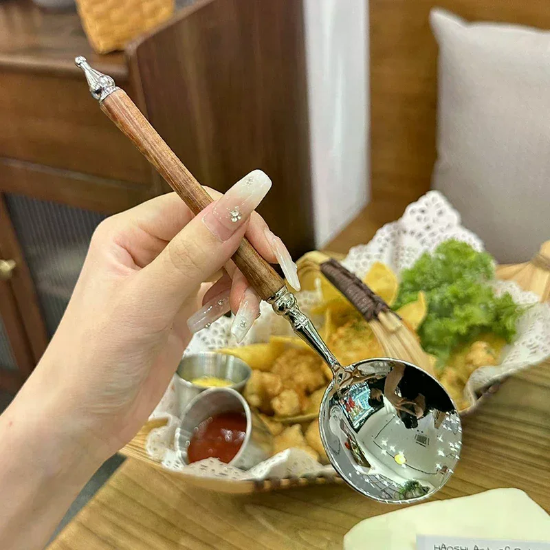 1pc Stainless Steel Round Spoon Ladle Rice Soup For Dessert Spoon Ice Cream Serving Spatula Tableware