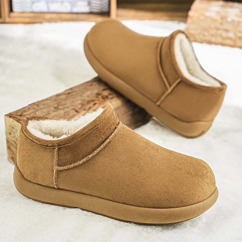 Men's high-quality slip on snow casual cotton shoes winter warm plush soft sole outdoor walking light comfort cotton slippers