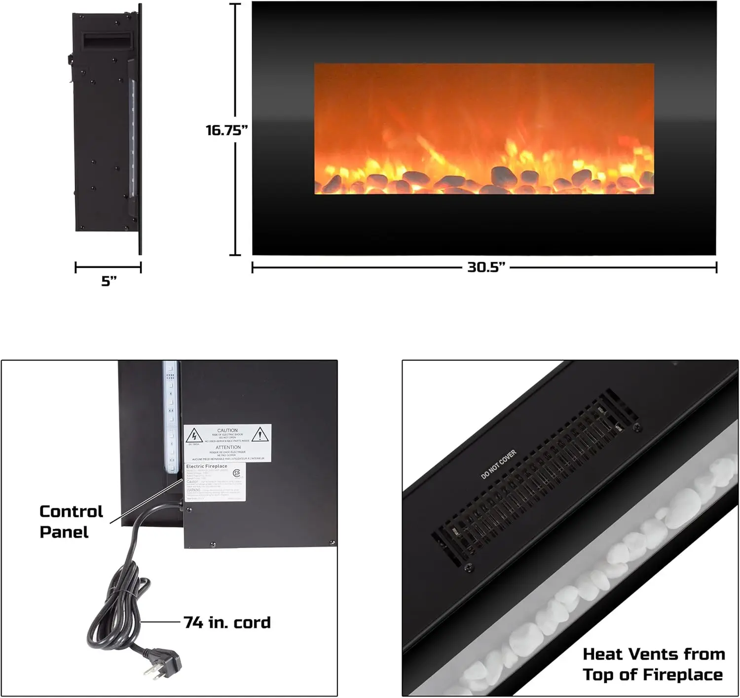 13 Backlight Colors and Remote Controlled LED Flames, Heat, and Brightness (Black)