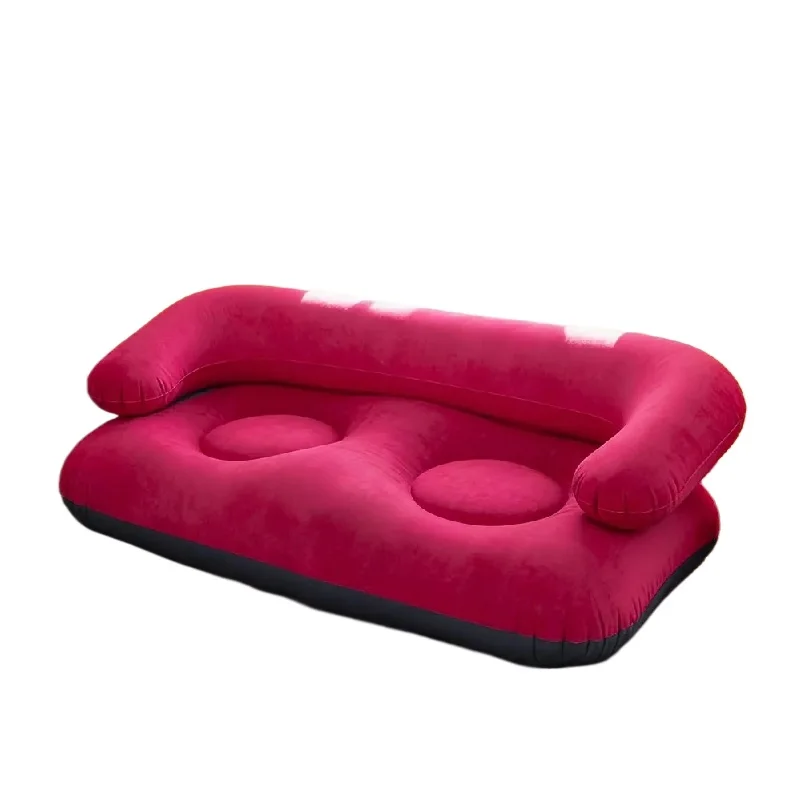 Inflatable Double Sofa Flocking Portable Air Couch Lazy Sofa for Outdoor Camping Home Living Room