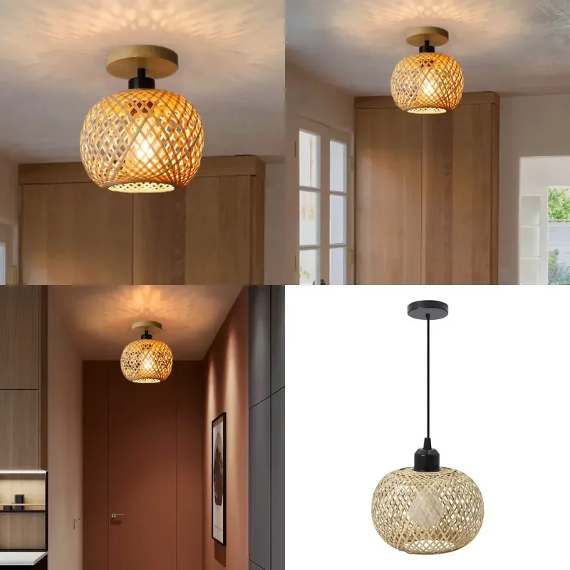 

Retro Led Bamboo Woven Ceiling Lamp Corridor Aisle Living Room Ceiling Light E27 Woven Lamps Decorative Fixtures