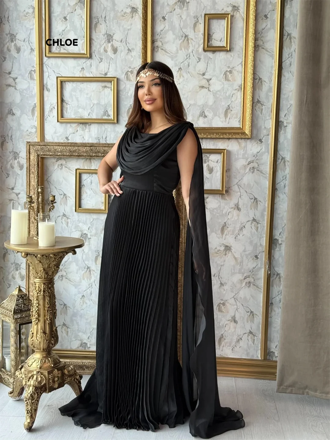 Gaun Pesta Pernikahan Wanita Custom Made 2025 Tanpa Lengan Gaun Prom Mewah Elegan Gaun Pesta Malam Model A-line dengan Selendang Gaun Ball Gown