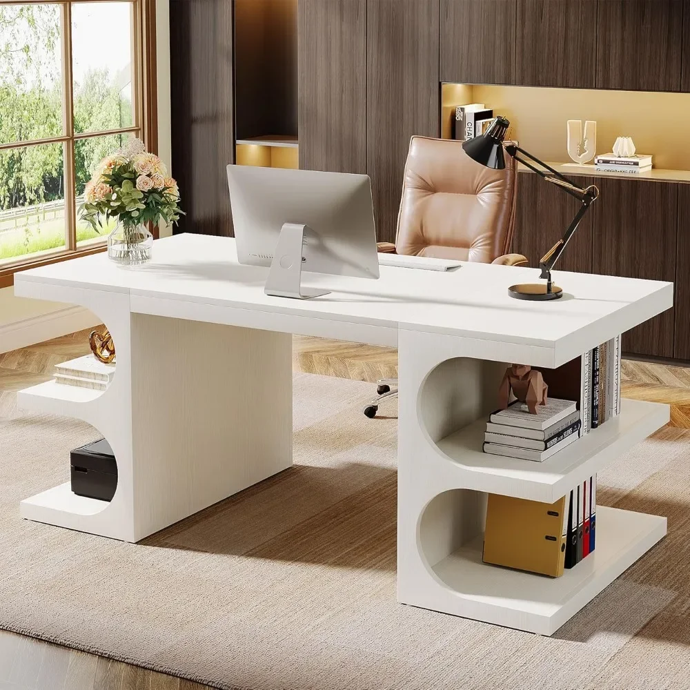 62" Chefbüroschreibtisch, großer Computertisch mit Ablageflächen, moderner Schreibtisch aus Holz, Arbeitstisch