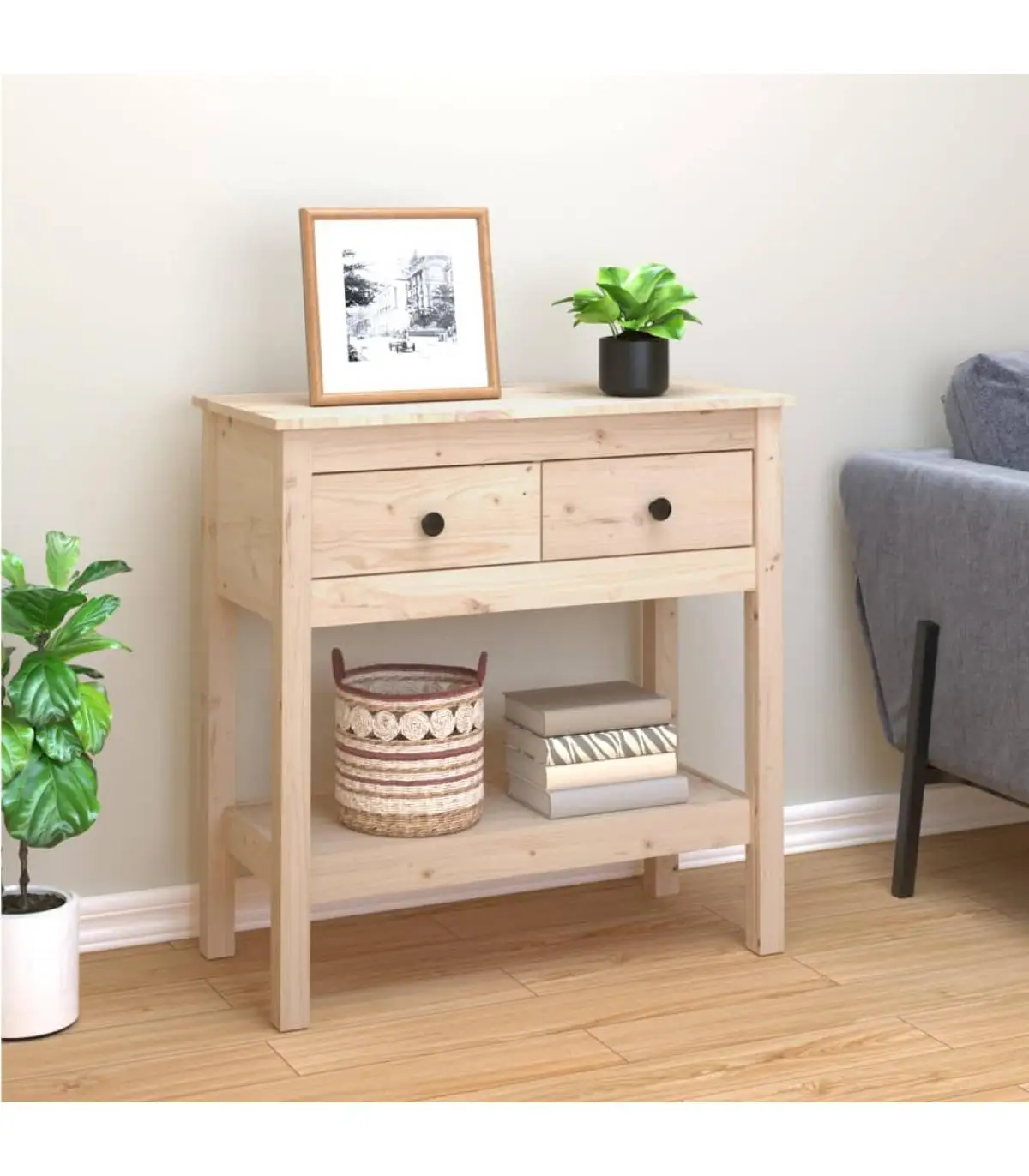 Auxiliary tables console table solid pine wood 75x35x75 cm