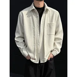 Spring New Men's Shirts Long Sleeve Fake two pieces Solid Color Casual Shirt 2025 Harajuku Blouse Fashion Unisex Clothes coat